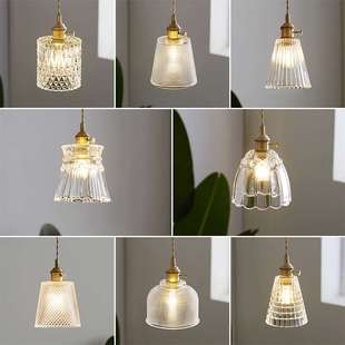北欧餐厅吊灯吧台民宿黄铜玻璃日式吊灯老上海复古怀旧卧室床头灯