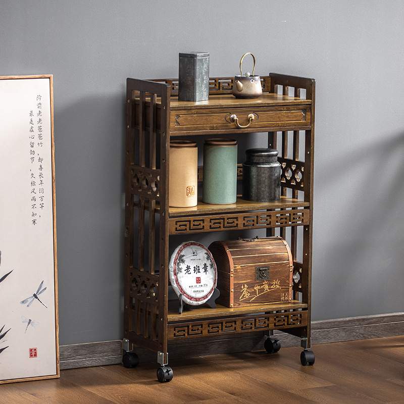博古架实木新中式多阁客厅隔断古董架茶叶置物架小型茶架可移动