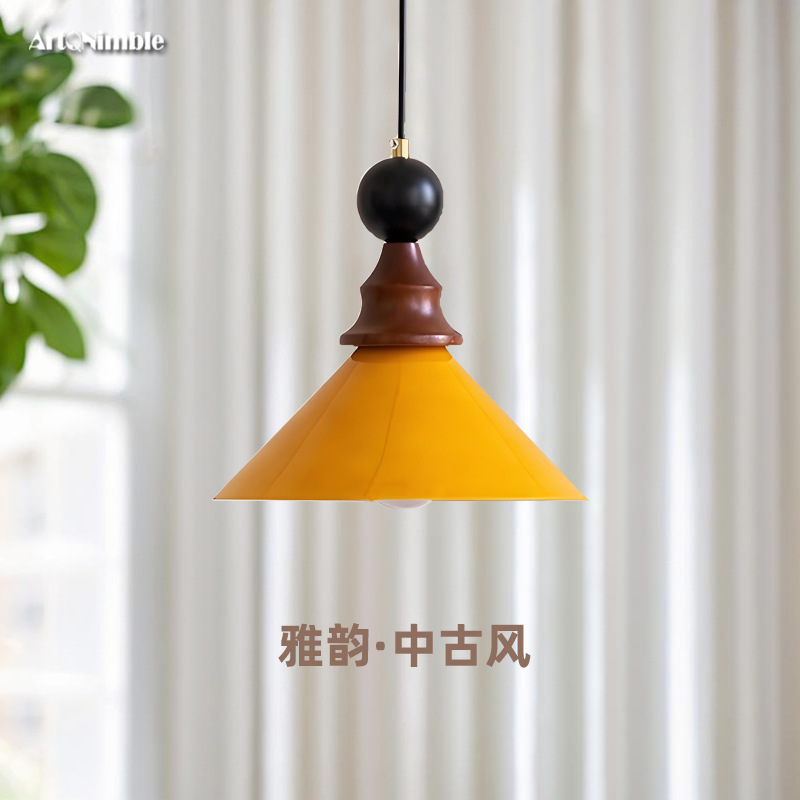 中古风实木小吊灯床头卧室侘寂风法式餐厅玻璃灯复古感