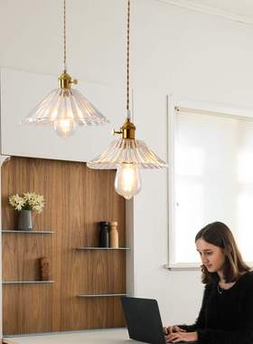 老上海床头吊灯餐厅loft复古黄铜玻璃灯北欧吧台民宿绿色花苞灯具