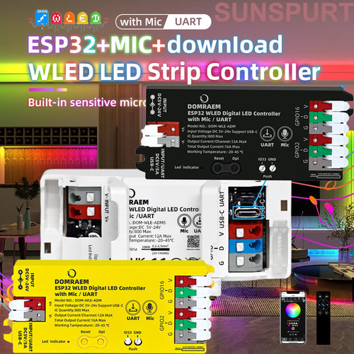 PWM 5合1 ESP32WLED幻彩控制器支持WS2811SK6812SM16703PWS2812B