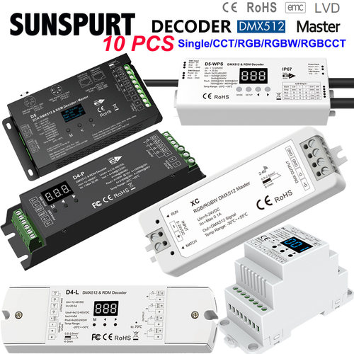 DMX512 12-36V解码器RGBW灯带主控PWM RDM LED网口解码器D4D5-E/P
