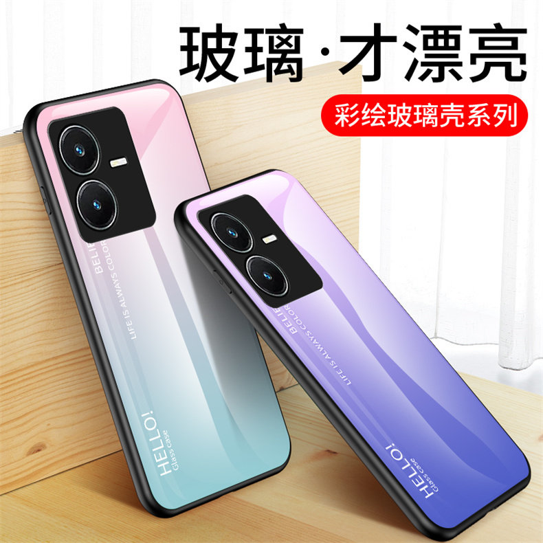 适用vivoy22手机壳彩绘玻璃vivo y22s硅胶保护套vivo