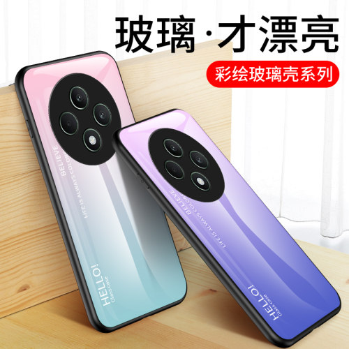 适用OPPO Reno12F海外版手机壳新款彩绘渐变玻璃reno12f硅胶保护套CPH2637全包防摔外壳Reno12 F网红男女case