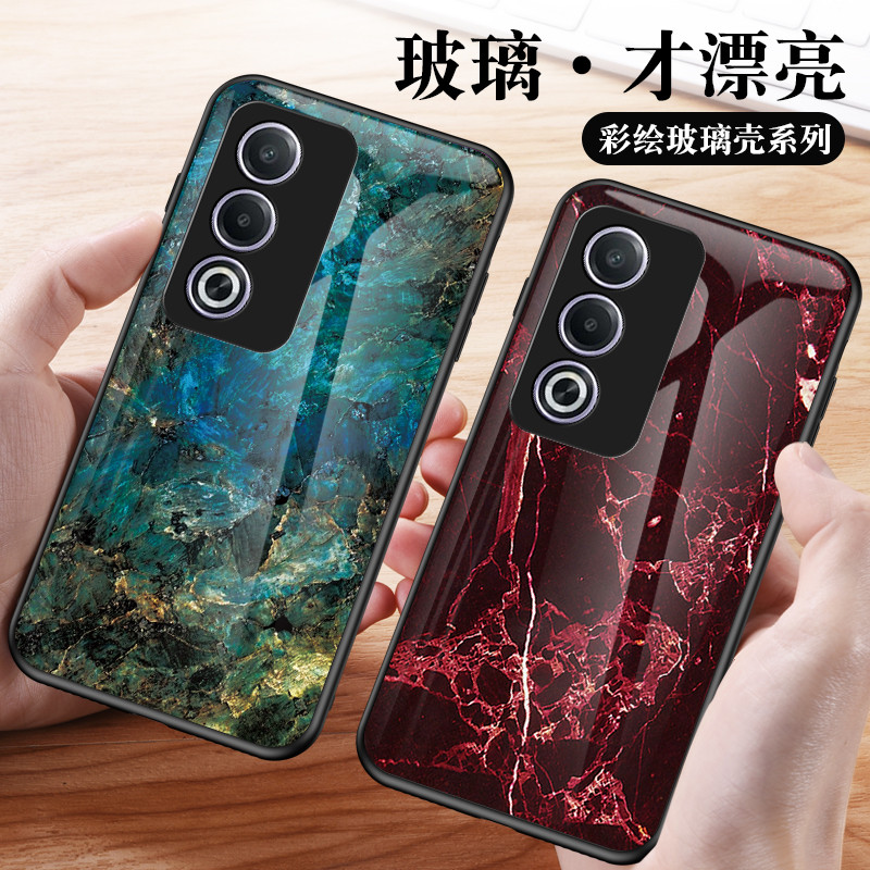 适用OPPO A80手机壳彩绘玻璃oppoa80保护套5g海外版大理石纹case外壳男女新款CPH2639超薄opa全包opa防摔opoa