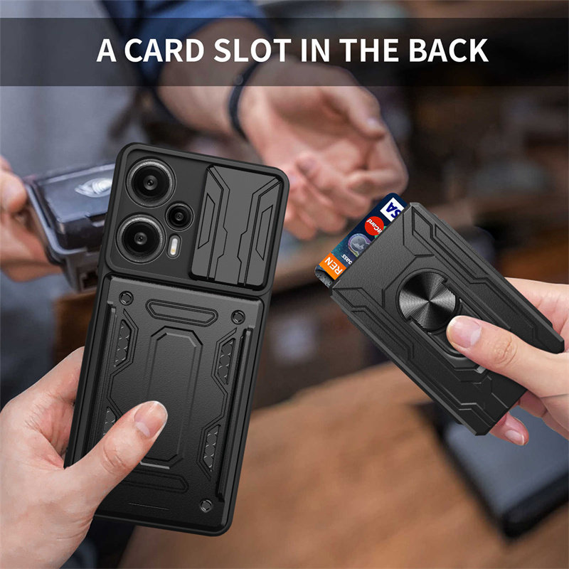 适用小米pocof5手机壳新款卡包气囊防摔Poco F5硅胶保护套xiaomi滑盖推窗镜头pocof55g男女插卡mi米f五带咭片