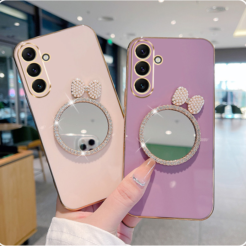 适用于三星A17手机壳galaxya16保护套带补妆镜子可爱SM-A176B硅胶软壳166E全包防摔galaxy外壳女生款香港版5G