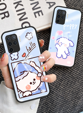 适用reno5z手机壳新款创意卡通玻璃壳opporeno5F硅胶保护套全包防摔CPH2211可爱个性情侣oporeno5z彩绘软外壳