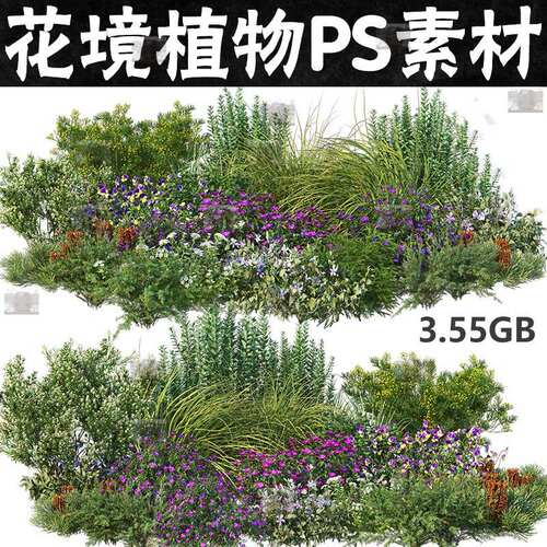 景观花境效果图花草卉组团psd素材超精细花镜花坛草丛植物ps素材