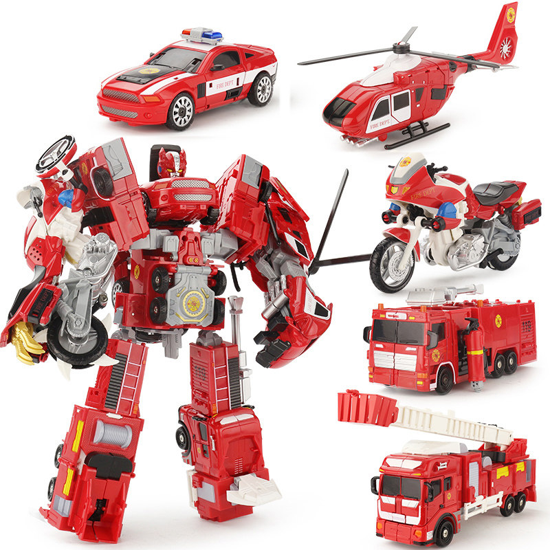 合金版变形机器人儿童玩具模型男孩警车飞机消防车合体汽车人金刚