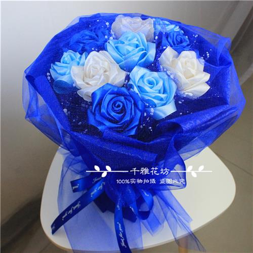 丝带玫瑰花束 材料包 DIY手工制作套装彩带绸带玫瑰花 礼物 11朵