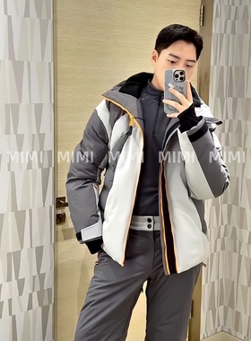 MIMI/冬季滑雪OOTD灰橙色男装连帽极寒保暖羽绒服ski新款渠道货潮