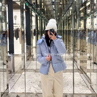 MIMI/油蜡皮少女感Baby雾霾蓝收腰款羽绒服外套限定蓝编织小香风