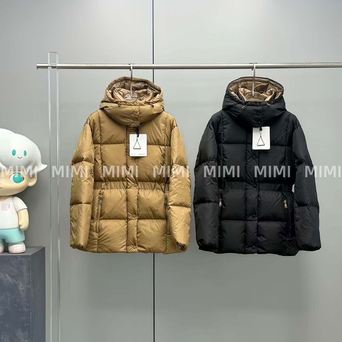 Agneux黑金氛围感中长款束腰羽绒