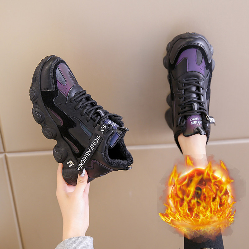 厚底爆款加绒老爹鞋女2024冬季新款高帮棉鞋女皮面防水运动休闲鞋,女鞋,老爹鞋,淘宝优惠券,粉丝福利购,淘宝优惠卷