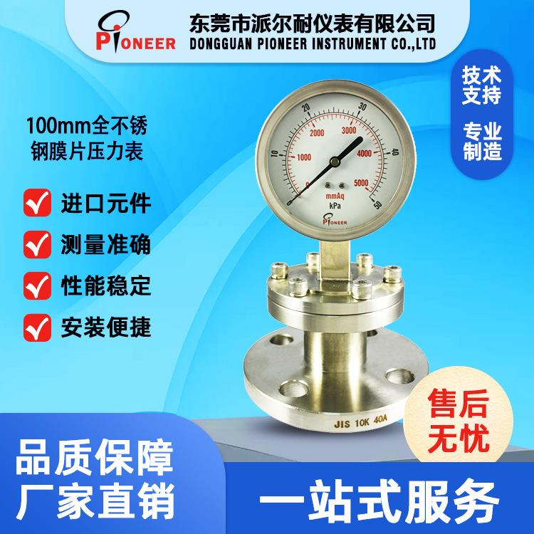 牌100mm全不锈钢膜片压力表生产法兰式膜片压力表销售