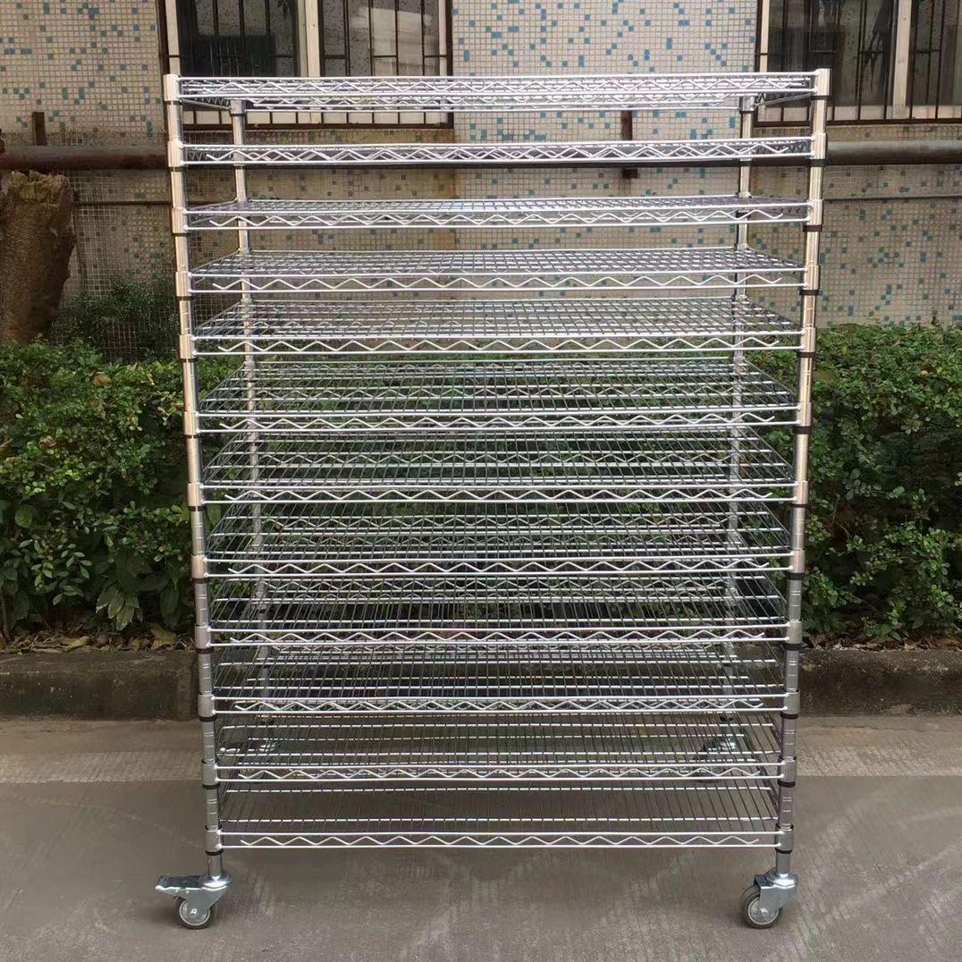 广东置物架可调节室内多层带轮加厚镀铬线网新款防静电不锈钢货架