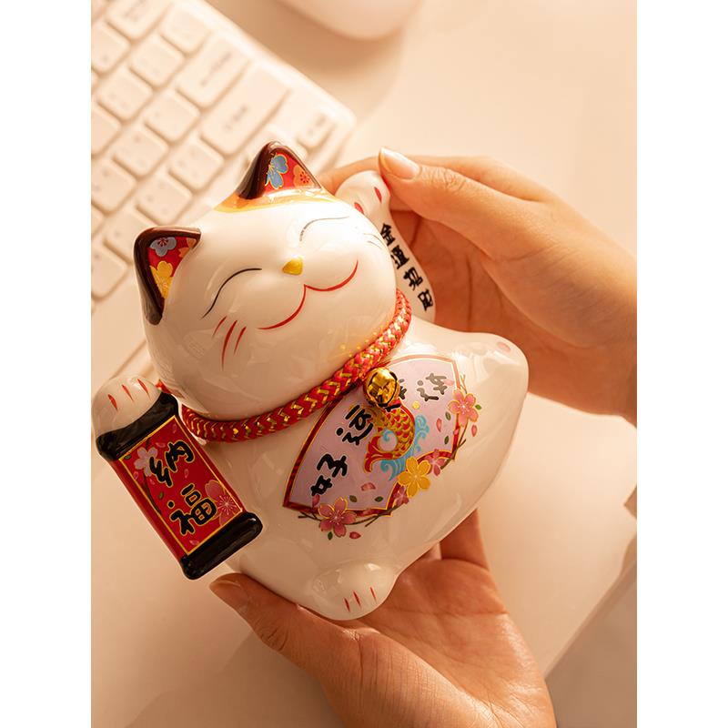 自动摇手招财猫迷你小号陶瓷摆件店铺开业送礼办公室家居摆件装饰