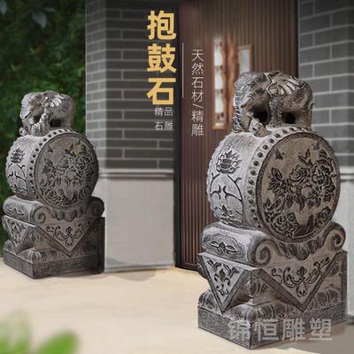 石雕门墩抱鼓石一对大象貔貅麒麟狮子庭院别墅门口摆件青石鼓门当