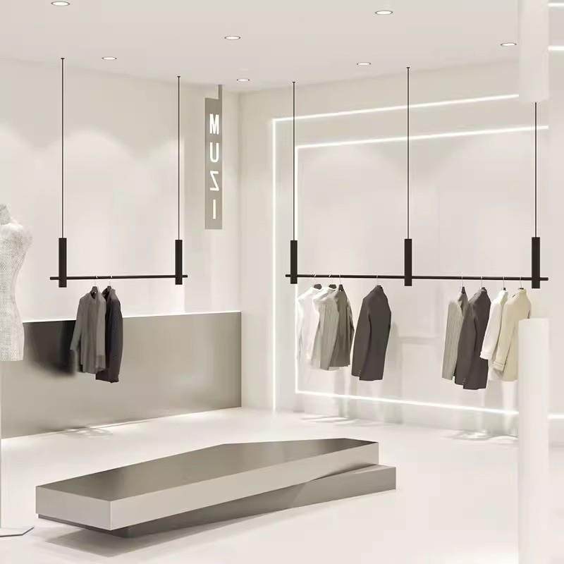 服装店专用展示架吊顶挂衣架子悬挂婚纱架男女装吊杆黑色橱窗货架