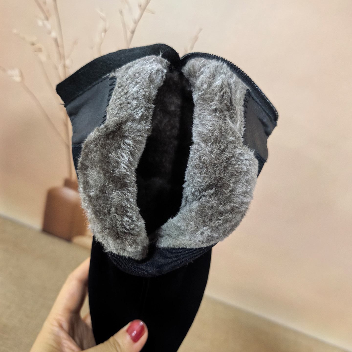 Dale黛迩~ 磨砂皮大码短靴冬季加绒保暖黑色圆头低跟弹力瘦瘦靴