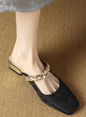 32小码33女鞋法式复古时尚粗跟包头穆勒半拖鞋夏季外穿大码41—43