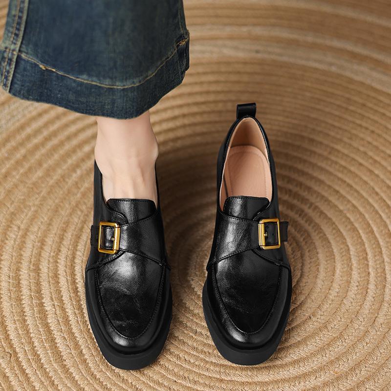 Dale~复古圆头粗跟深口单鞋大码