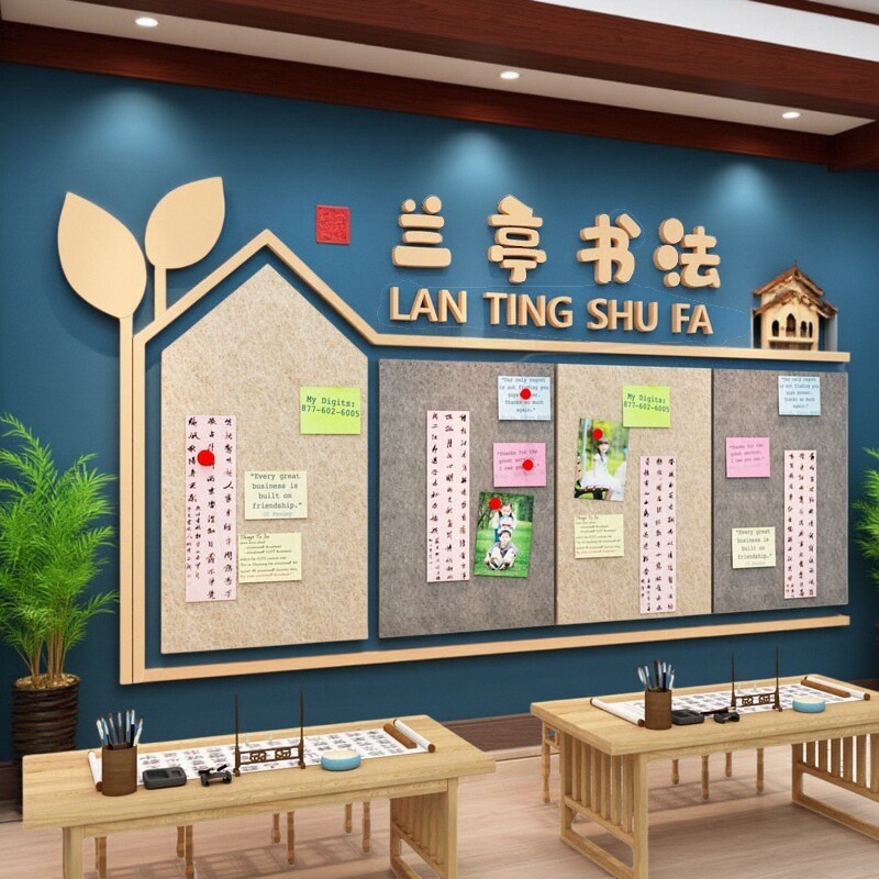 环创墙毛毡板布置美术展示教室3d