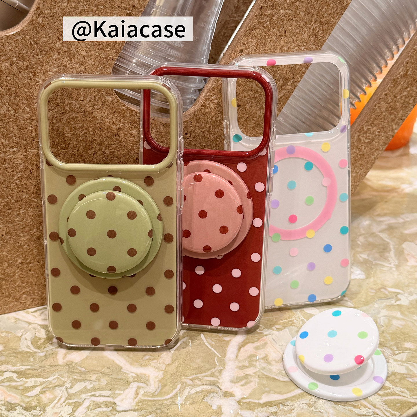 kaia日韩ins简约撞色波点彩色适用苹果17promax手机壳