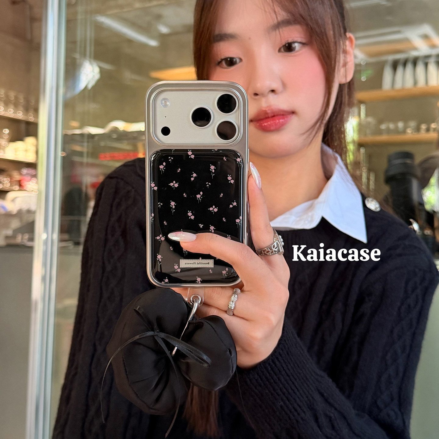 kaia高级感ins少女心碎花蝴蝶结适用苹果17promax手机