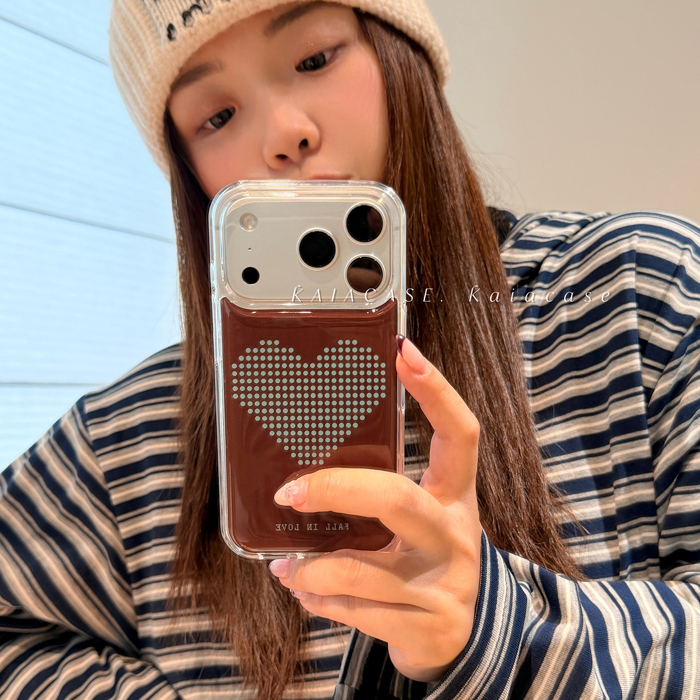 kaia 小众深棕波点爱心适用苹果18promax手机壳iphone18pro新款滴胶17pm创意15pro女16全包17软边防摔手机套