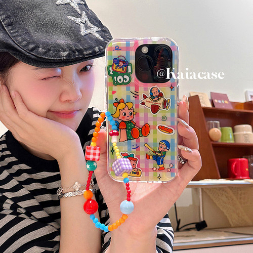 kaia 童趣动漫彩色卡通小孩适用iphone17promax手机壳苹果16新款13挂绳链条14promax女款17pro双层苹果11硬壳