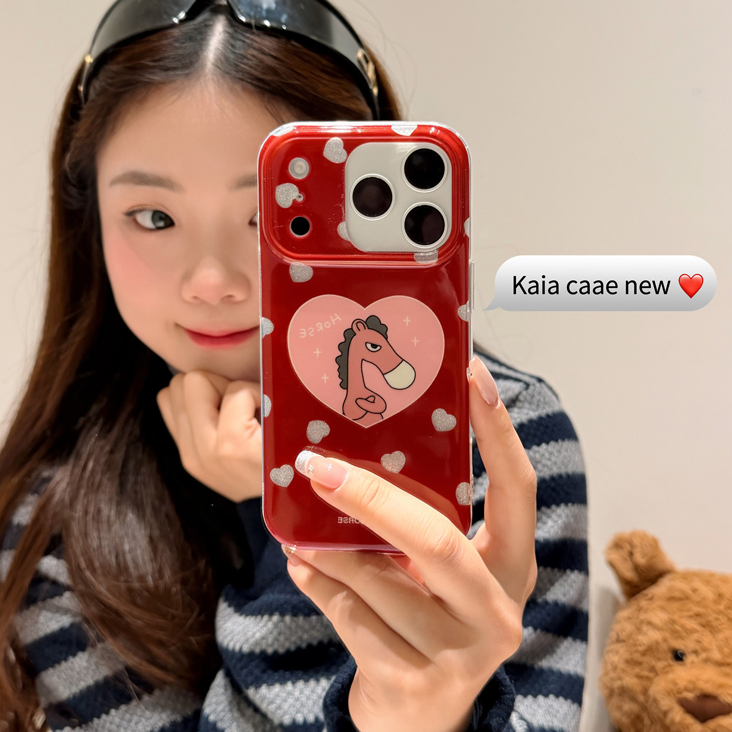 kaia 新年酒红闪粉爱心卡通马适用苹果17promax手机壳iphone16pro新款13女14pro创意15pro全包双层防摔手机套,3C数码配件,手机保护套/壳,淘宝优惠券,粉丝福利购,淘宝优惠卷