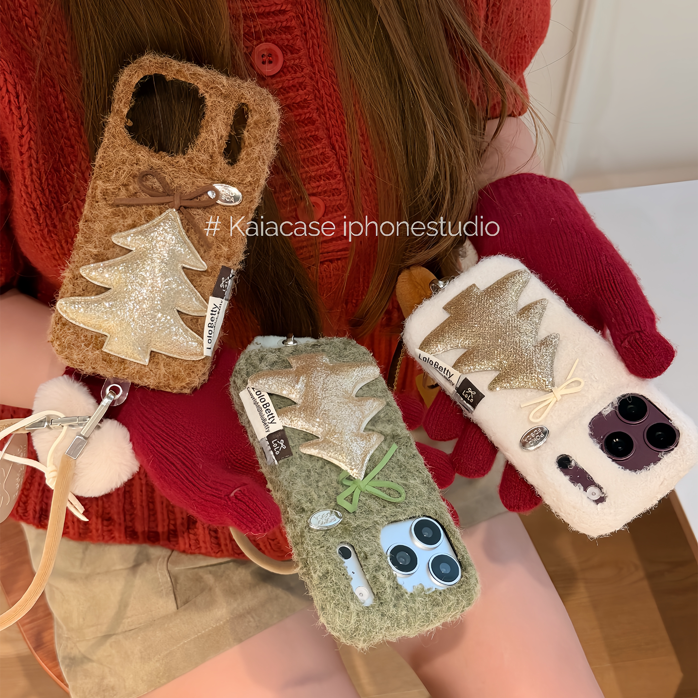 kaia冬日童话毛绒圣诞树适用苹果18promax手机壳iphone18pro新款17pm带挂绳15pro女16pm全包17绒布防摔手机套