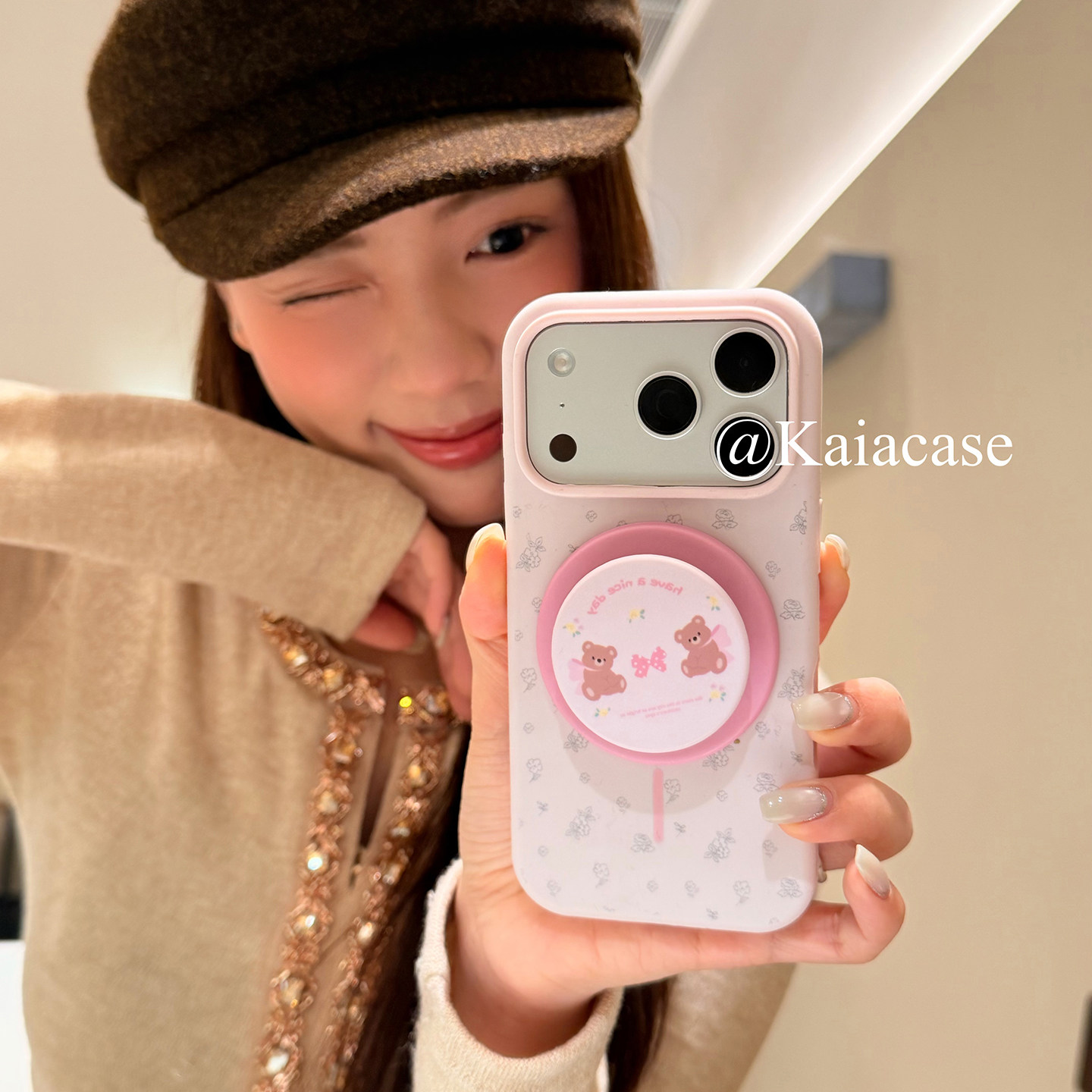 kaia甜美ins少女心粉碎花小熊适用苹果17promax手机壳iphone16pro新款13女14pro磁吸支架15pro全包防摔手机套,3C数码配件,手机保护套/壳,淘宝优惠券,粉丝福利购,淘宝优惠卷