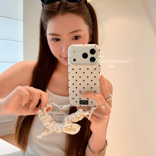 kaia ins日系温柔简约风黑波点适用苹果17promax手机壳iphone16pro新款16女17pro带腕带15pro全包防摔手机套