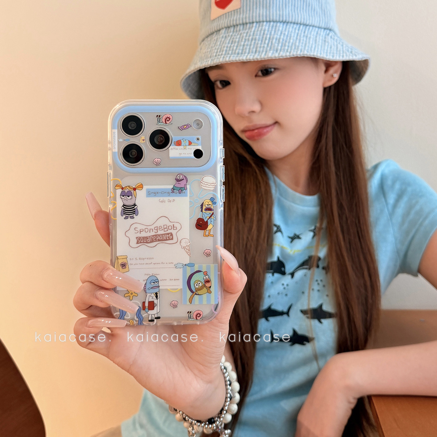 kaia 搞怪抽象卡通比奇堡丑鱼适用苹果17promax手机壳iphone16pro新款16女17pro创意15pro全包透明双层手机套