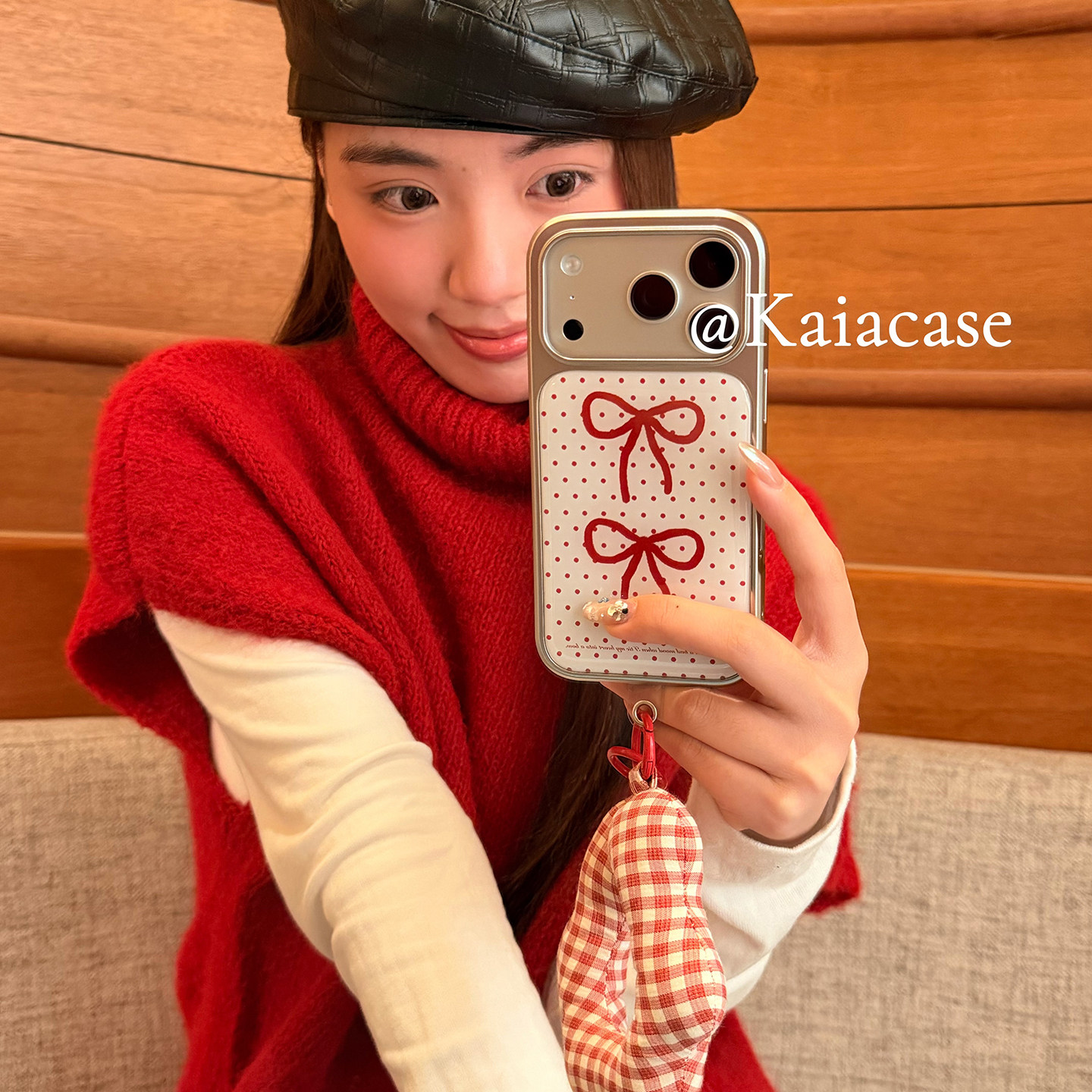 kaia 少女心简约红波点蝴蝶结适用苹果17promax手机壳iphone16pro新款13女14pro手提腕带15pro滴胶防摔手机套,3C数码配件,手机保护套/壳,淘宝优惠券,粉丝福利购,淘宝优惠卷