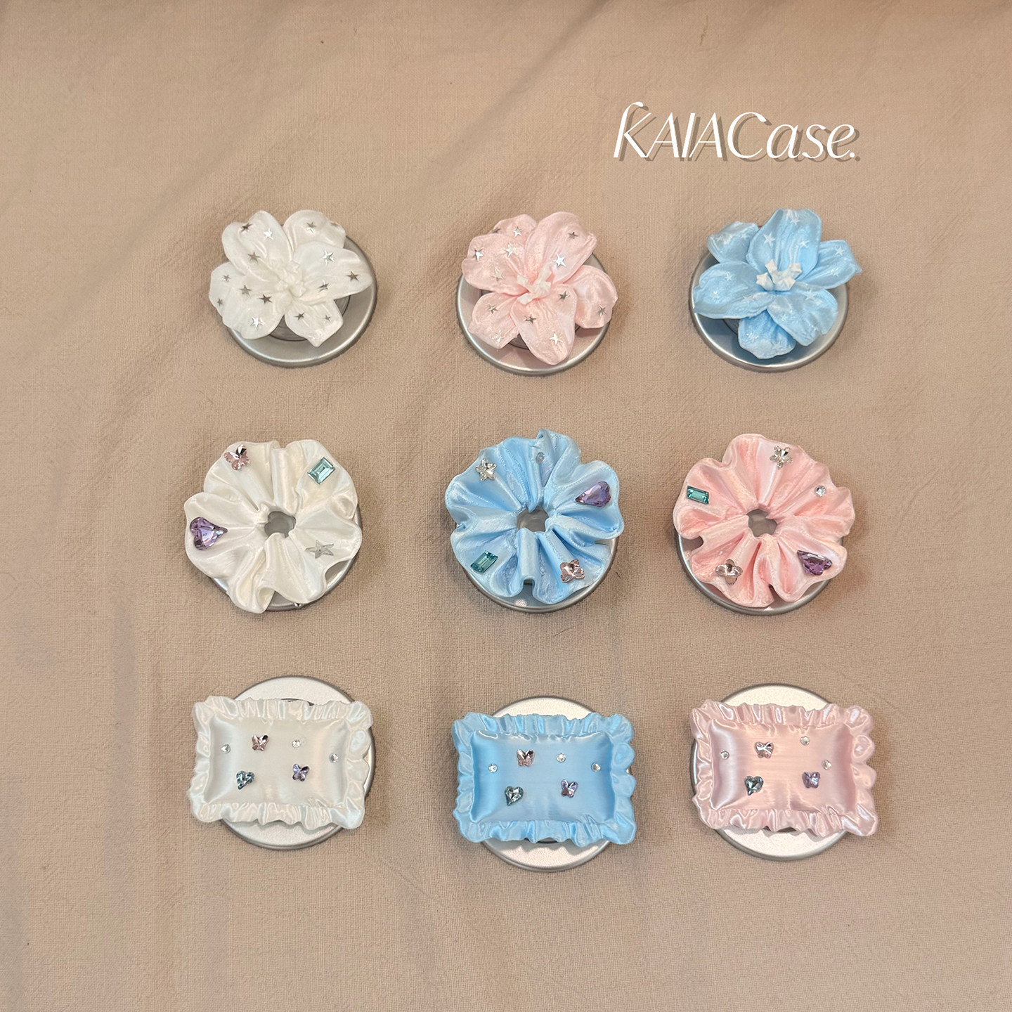 kaia韩系3d打印简约度假风百合花立体彩钻磁吸支架少女心强力吸附可伸缩气囊磁力圈创意装饰桌面懒人手机支架