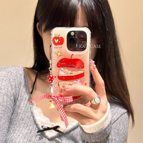 kaia ins艺术油画红苹果猫咪适用苹果15promax手机壳iphone14新款12双层17女14pro创意13promax防摔手机套软
