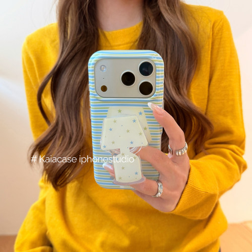 kaia韩系ins条纹星星台灯适用苹果18promax手机壳iphone17pro新款15/16女17pm带支架18pro全包软边防摔手机套