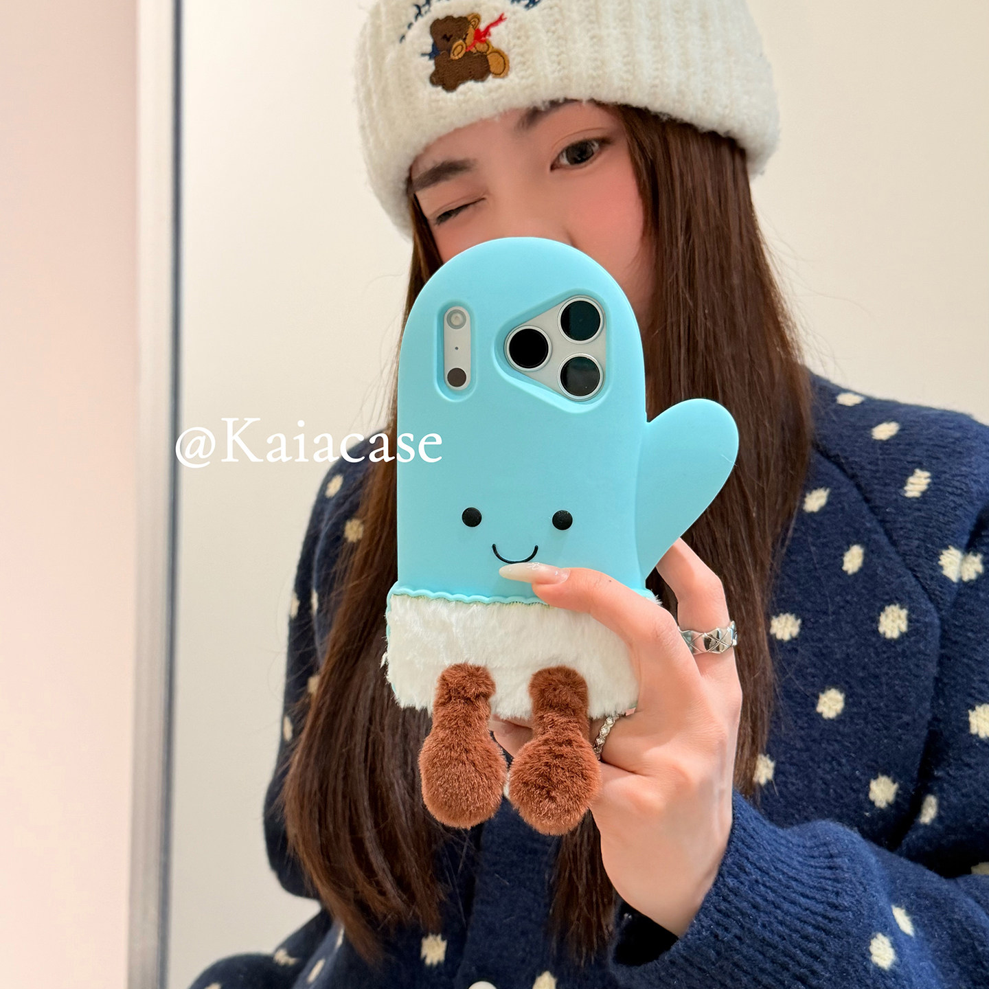 kaia 秋冬可爱立体蓝手套笑脸适用苹果17promax手机壳iphone16pro新款13女14pro创意15pro硅胶磨砂防摔手机套,3C数码配件,手机保护套/壳,淘宝优惠券,粉丝福利购,淘宝优惠卷