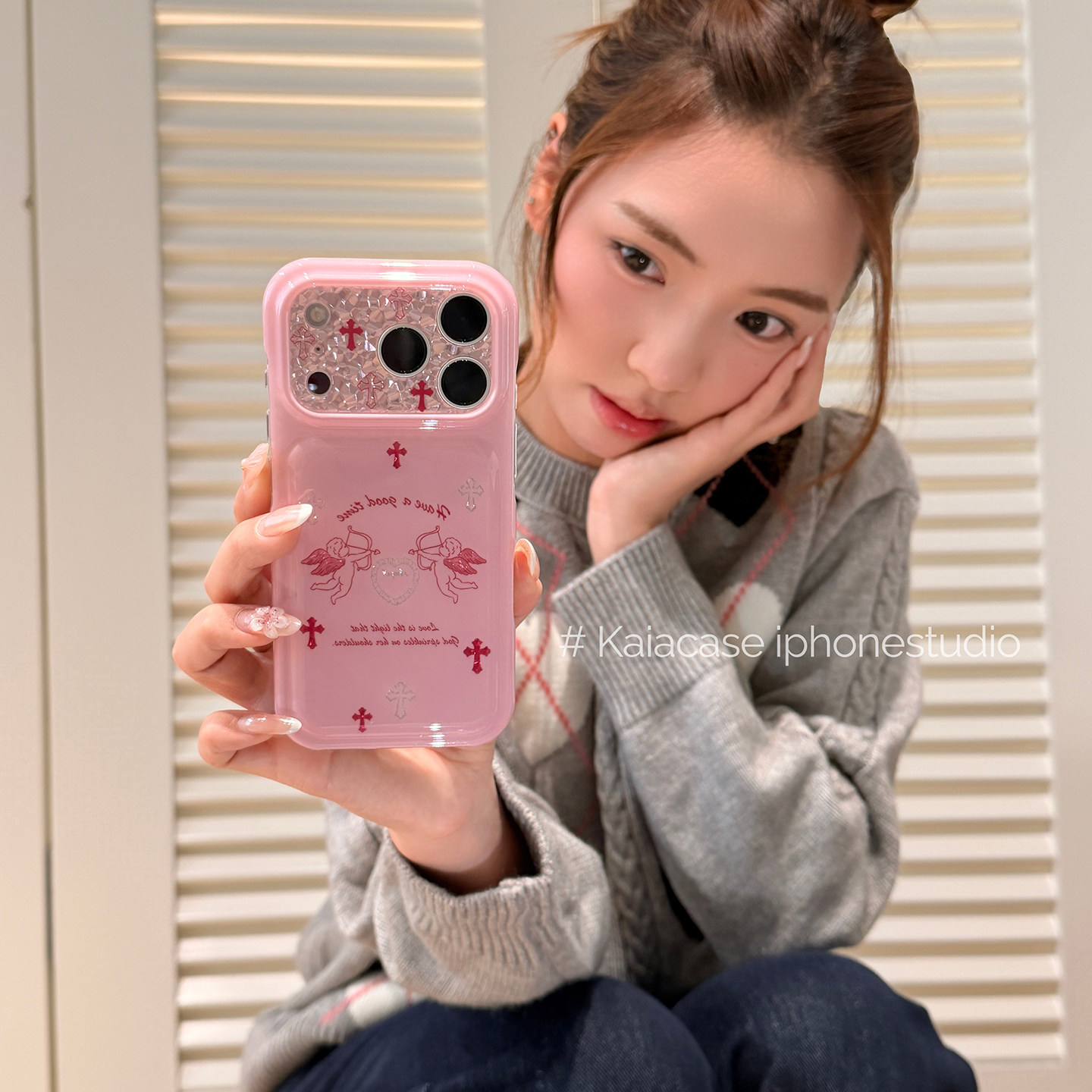 kaia 甜系十字架丘比特天使适用苹果18promax手机壳iphone17pro新款15/16女17pm创意18pro全包双层防摔手机套