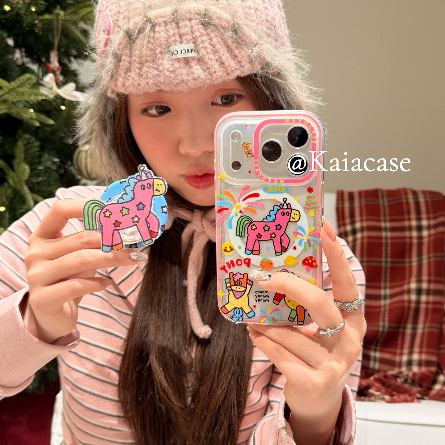 kaia 卡通彩色烟花涂鸦小马适用苹果17promax手机壳iphone16pro新款17女14pro磁吸支架15pro二合一防摔手机套,3C数码配件,手机保护套/壳,淘宝优惠券,粉丝福利购,淘宝优惠卷