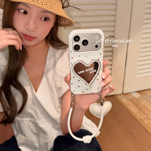 kaia 日韩彩色波点爱心镜面支架适用苹果18promax手机壳iphone18pro新款16女17pro挂绳壳15pro全包防摔手机套