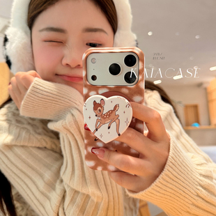 kaia 秋冬ins斑纹小鹿爱心适用苹果17promax手机壳iphone16pro新款17女16pro磁吸支架15pro磨砂防摔硬手机套