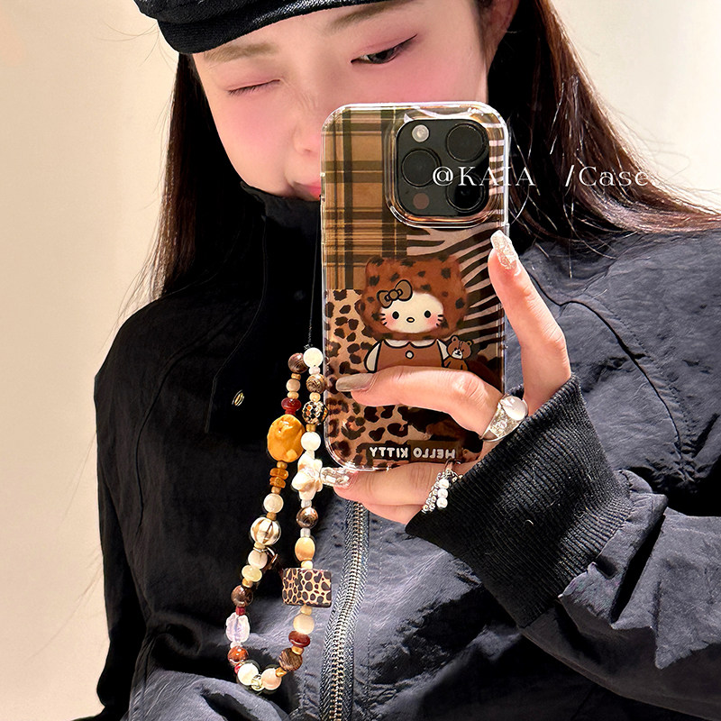 kaia 美拉德棕豹纹拼图哈喽kt适用iphone17promax手机壳苹果17新款14带挂绳15女13卡通14pro双层苹果12保护套,3C数码配件,手机保护套/壳,淘宝优惠券,粉丝福利购,淘宝优惠卷