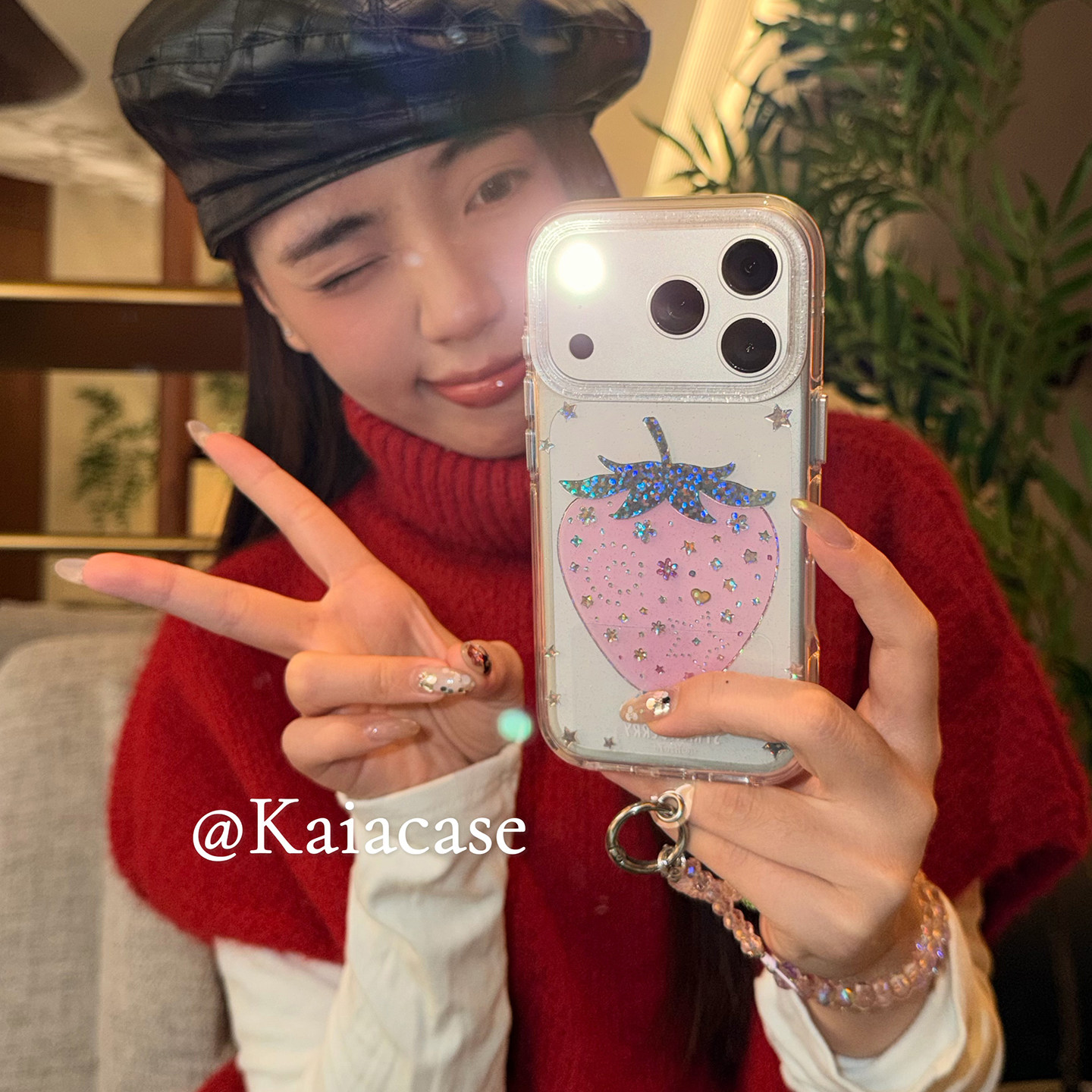 kaia 甜妹唯美透明闪粉草莓星星适用苹果17promax手机壳iphone16pro新款13女14pro带链条15pro全包防摔手机套,3C数码配件,手机保护套/壳,淘宝优惠券,粉丝福利购,淘宝优惠卷