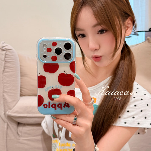 kaia 夏日ins小众撞色红苹果适用苹果17promax手机壳iphone16pro新款13女14pro创意15pro全包双层防摔手机套
