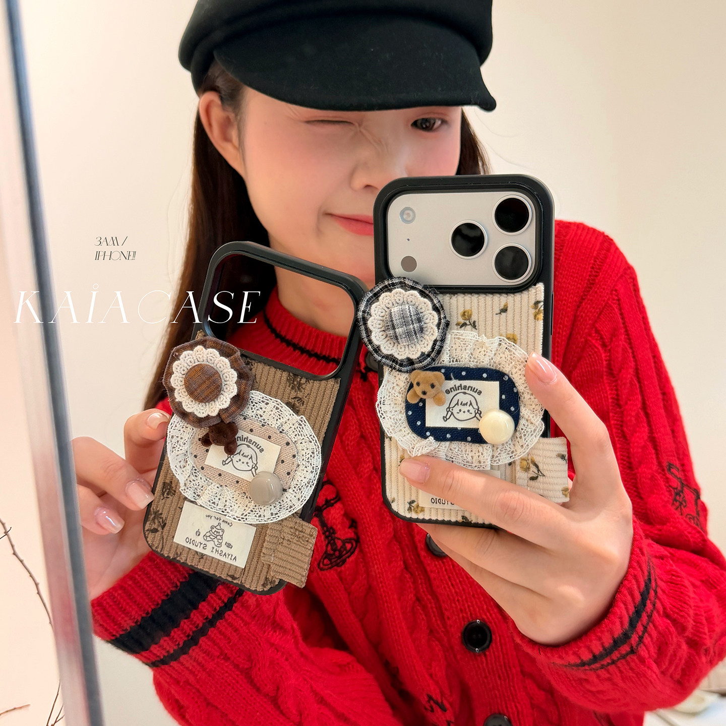 kaia 秋冬款绒布蕾丝帽子女孩小熊适用苹果17promax手机壳iphone16pro新款13女14pro创意15pro全包防摔手机套,3C数码配件,手机保护套/壳,淘宝优惠券,粉丝福利购,淘宝优惠卷